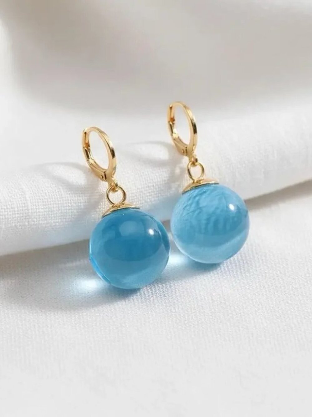 Anthropologie Lucite Earrings Clear Sphere Ball Hoop Gold Boho Statement Retro